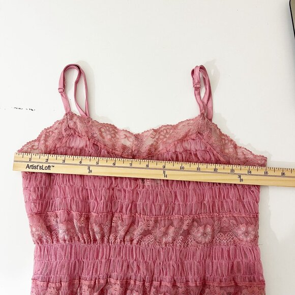 Intimately Free People Condesa Mini Slip Dress Smocked Pink Sheer Lace MEDIUM - Picture 5 of 6